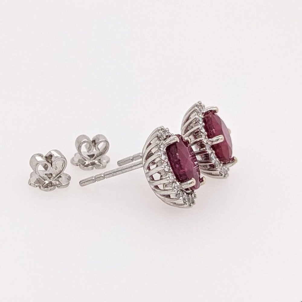 Madagascar Ruby Earrings in Solid 14K White Gold with Natural Diamond Halo - Picture 9 of 10